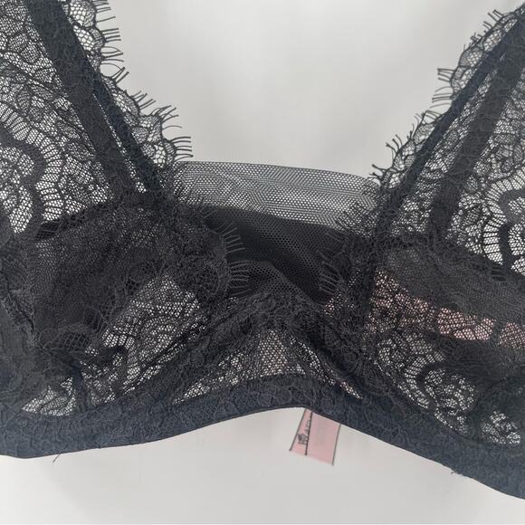 VICTORIA’S SECRET Bra Size 34C Black Lace Dream Angels Plunge Semi Lined Sexy - Picture 6 of 16